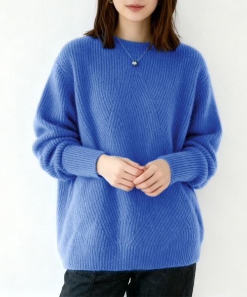ONEP STAR(ワンピスター)の「リブ編みクルーネックニットトップス(ニット/セーター・レディース・ブルー/ワインレッド/マスタード/ブラック/ダークベージュ・FREE)」の11枚目の写真