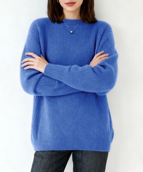 ONEP STAR(ワンピスター)の「リブ編みクルーネックニットトップス(ニット/セーター・レディース・ブルー/ワインレッド/マスタード/ブラック/ダークベージュ・FREE)」の12枚目の写真