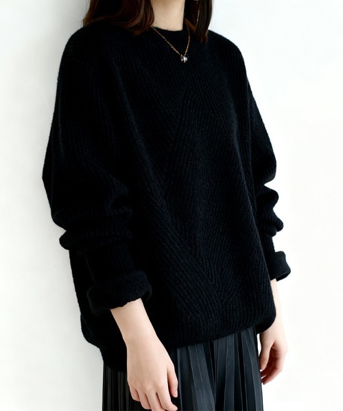 ONEP STAR(ワンピスター)の「リブ編みクルーネックニットトップス(ニット/セーター・レディース・ブルー/ワインレッド/マスタード/ブラック/ダークベージュ・FREE)」の6枚目の写真