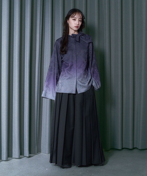 HARE（ハレ）の「グラデーションジャガードボウタイシャツ(HARE)（シャツ/ブラウス・レディース・パープル/ブラック・FREE）」の8枚目の写真