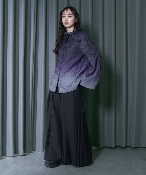 HARE（ハレ）の「グラデーションジャガードボウタイシャツ(HARE)（シャツ/ブラウス・レディース・パープル/ブラック・FREE）」の9枚目の写真