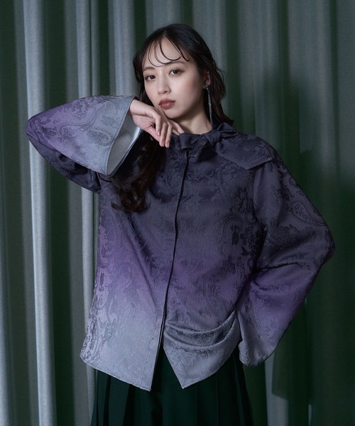 HARE（ハレ）の「グラデーションジャガードボウタイシャツ(HARE)（シャツ/ブラウス・レディース・パープル/ブラック・FREE）」の15枚目の写真