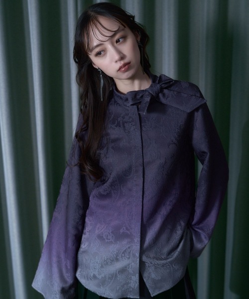 HARE（ハレ）の「グラデーションジャガードボウタイシャツ(HARE)（シャツ/ブラウス・レディース・パープル/ブラック・FREE）」の19枚目の写真