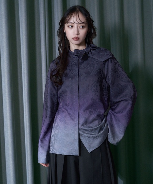 HARE（ハレ）の「グラデーションジャガードボウタイシャツ(HARE)（シャツ/ブラウス・レディース・パープル/ブラック・FREE）」の16枚目の写真