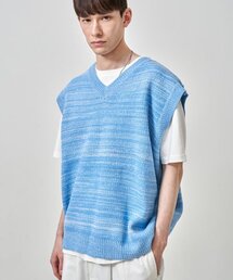 AOTT（アンアウトピット）の「ツートン配色ニットベストブルー（ベスト）」