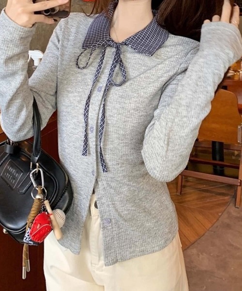 MAISON DE THERESE（メゾン ド テレーズ）の「チェック切り替え　ポロTシャツ ロン T（ポロシャツ・レディース・ダークグレー/グレー・M）」の2枚目の写真