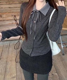 MAISON DE THERESE | チェック切り替え　ポロTシャツ ロン T(ポロシャツ)