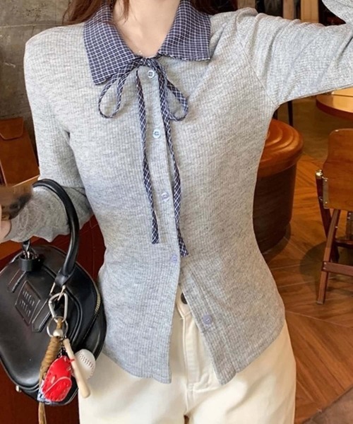 MAISON DE THERESE（メゾン ド テレーズ）の「チェック切り替え　ポロTシャツ ロン T（ポロシャツ・レディース・ダークグレー/グレー・M）」の10枚目の写真