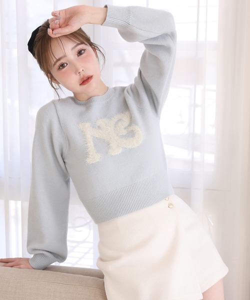 one after another NICE CLAUP(ワンアフターアナザーナイスクラップ)の「ロゴアソートニット(ニット/セーター・レディース・イエロー/アイボリー/サックスブルー/チャコールグレー・FREE)」の1枚目の写真