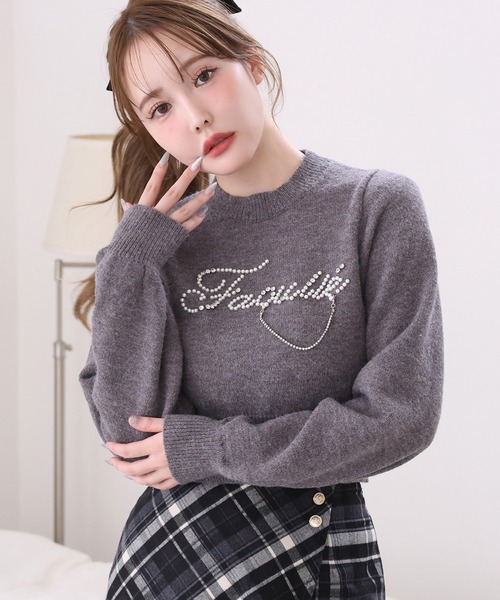 one after another NICE CLAUP(ワンアフターアナザーナイスクラップ)の「ロゴアソートニット(ニット/セーター・レディース・イエロー/アイボリー/サックスブルー/チャコールグレー・FREE)」の3枚目の写真