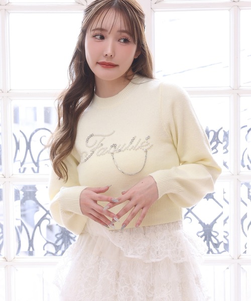 one after another NICE CLAUP(ワンアフターアナザーナイスクラップ)の「ロゴアソートニット(ニット/セーター・レディース・イエロー/アイボリー/サックスブルー/チャコールグレー・FREE)」の4枚目の写真