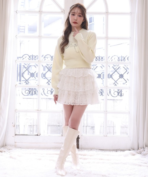 one after another NICE CLAUP(ワンアフターアナザーナイスクラップ)の「ロゴアソートニット(ニット/セーター・レディース・イエロー/アイボリー/サックスブルー/チャコールグレー・FREE)」の9枚目の写真