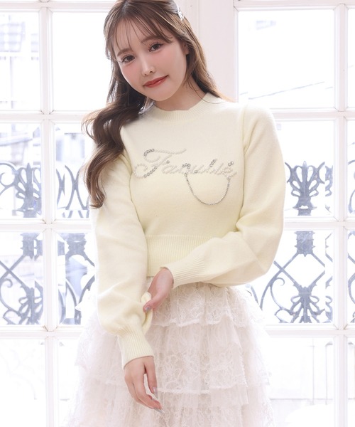 one after another NICE CLAUP(ワンアフターアナザーナイスクラップ)の「ロゴアソートニット(ニット/セーター・レディース・イエロー/アイボリー/サックスブルー/チャコールグレー・FREE)」の10枚目の写真