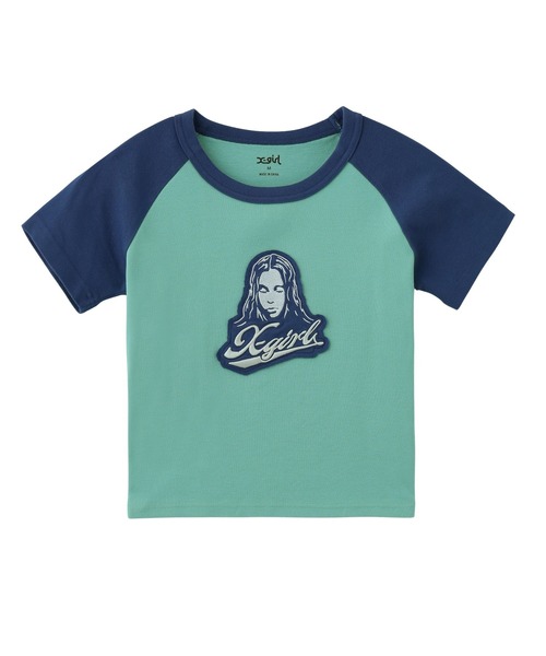 X-girl（エックスガール）の「FACE EMBROIDERED PATCH RAGLAN S/S BABY TEE（Tシャツ/カットソー・レディース・ホワイト/ライトグリーン/チャコール・S/M）」の8枚目の写真