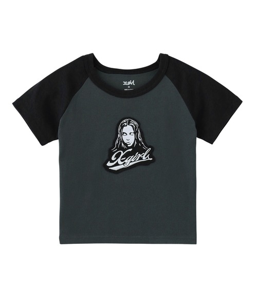 X-girl(エックスガール)の「FACE EMBROIDERED PATCH RAGLAN S/S BABY TEE(Tシャツ/カットソー・レディース・ホワイト/ライトグリーン/チャコール・S/M)」の13枚目の写真