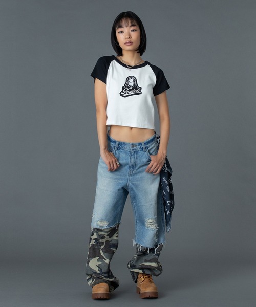 FACE EMBROIDERED PATCH RAGLAN S/S BABY TEE（Tシャツ/カットソー