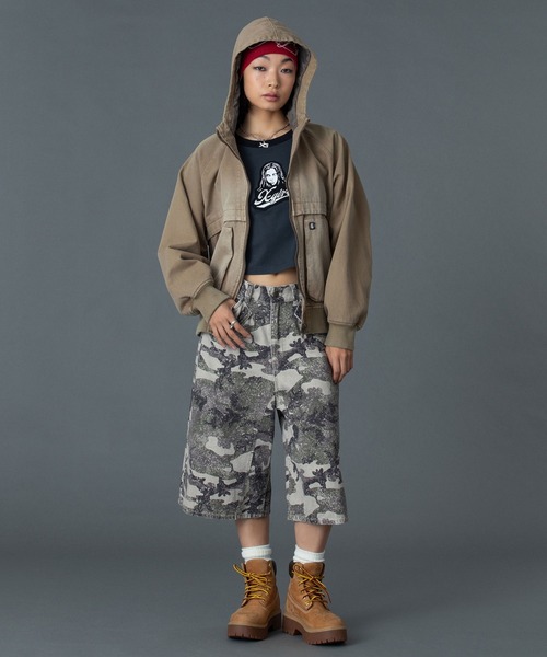 X-girl(エックスガール)の「FACE EMBROIDERED PATCH RAGLAN S/S BABY TEE(Tシャツ/カットソー・レディース・ホワイト/ライトグリーン/チャコール・S/M)」の15枚目の写真