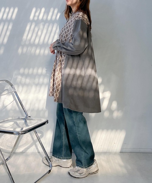 AS KNOW AS plus(アズノゥアズプラス)の「♪コーデュロイとオルテガ柄切り替えチュニック(ワンピース・レディース・ブラック/グレー/ネイビー・FREE)」の5枚目の写真