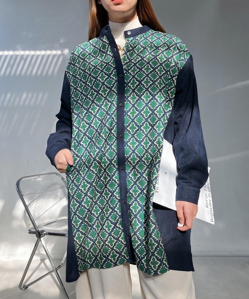 AS KNOW AS plus(アズノゥアズプラス)の「♪コーデュロイとオルテガ柄切り替えチュニック(ワンピース・レディース・ブラック/グレー/ネイビー・FREE)」の13枚目の写真