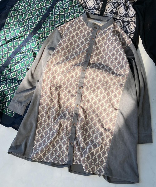 AS KNOW AS plus(アズノゥアズプラス)の「♪コーデュロイとオルテガ柄切り替えチュニック(ワンピース・レディース・ブラック/グレー/ネイビー・FREE)」の18枚目の写真