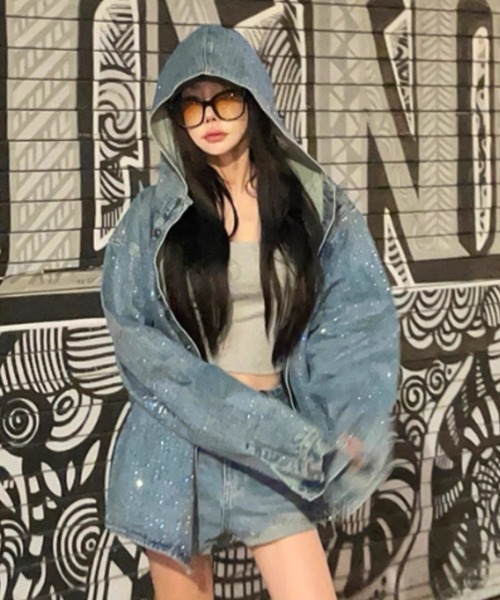 BALENCIAGA ラインストーン デニムジャケット BALENCIAGA】バレンシアガ『ラインストーン バックロゴ デニム