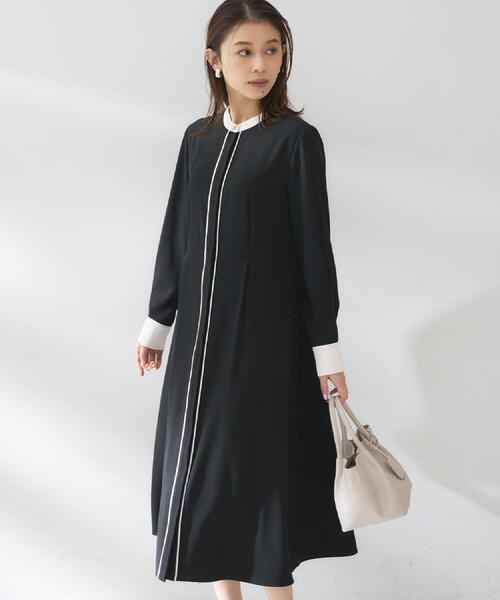 UNTITLED（アンタイトル）の「【洗える/前開き/フォーマル】バイカラー ワンピース（ワンピース・レディース・ブラック/ブラウン系その他・00/01/02/03/04/42/44/46/48/50）」の4枚目の写真