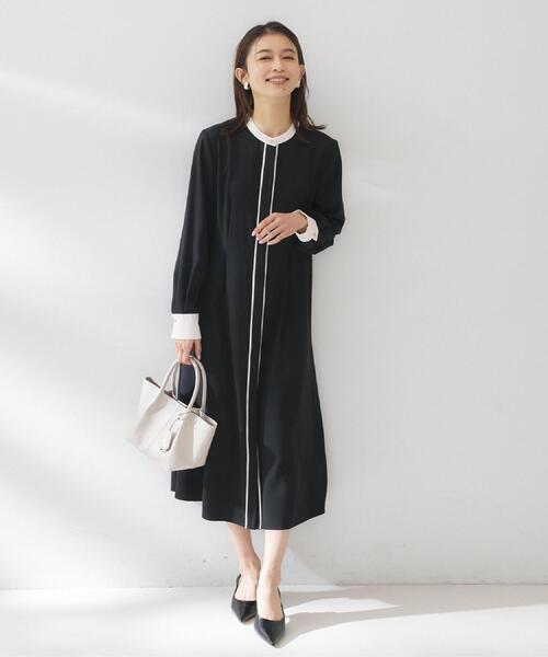 UNTITLED（アンタイトル）の「【洗える/前開き/フォーマル】バイカラー ワンピース（ワンピース・レディース・ブラック/ブラウン系その他・00/01/02/03/04/42/44/46/48/50）」の5枚目の写真