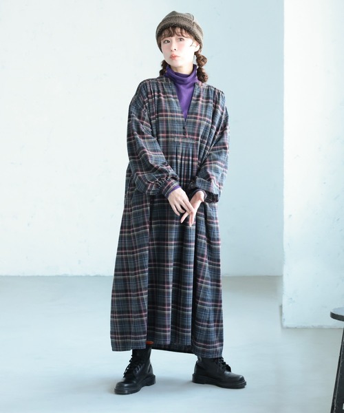 soulberry(ソウルベリー)の「「わがまま別注」秋へ踏み出すチェックのワンピース(ワンピース・レディース・ダークグレー・M/L/LL/3L/4L/5L)」の1枚目の写真