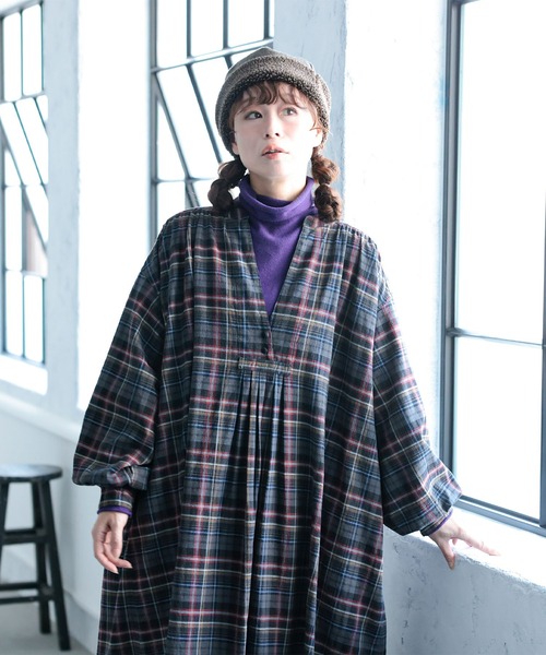 soulberry(ソウルベリー)の「「わがまま別注」秋へ踏み出すチェックのワンピース(ワンピース・レディース・ダークグレー・M/L/LL/3L/4L/5L)」の2枚目の写真