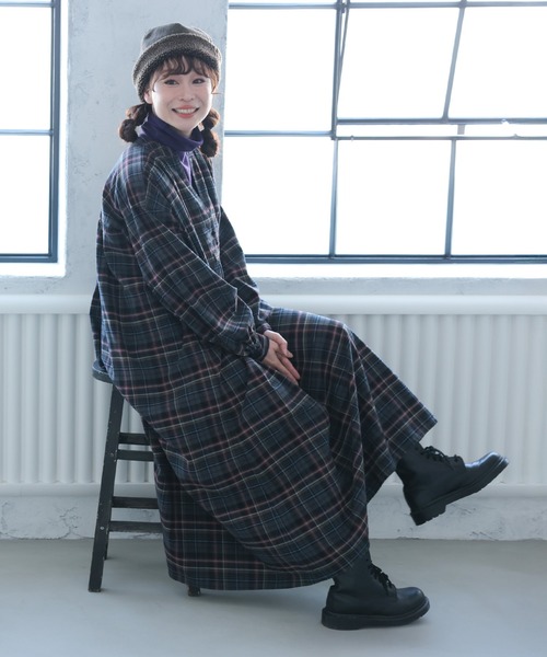 soulberry(ソウルベリー)の「「わがまま別注」秋へ踏み出すチェックのワンピース(ワンピース・レディース・ダークグレー・M/L/LL/3L/4L/5L)」の16枚目の写真