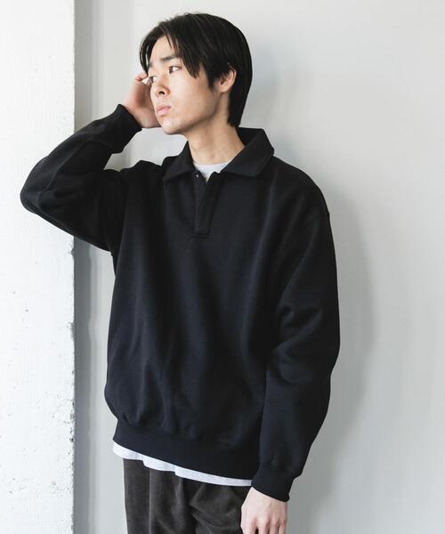 URBAN RESEARCH DOORS（アーバンリサーチドアーズ）の「裏起毛スウェットポロシャツ（スウェット・メンズ・ネイビー/ブラック/グレー・MEDIUM/LARGE）」の9枚目の写真