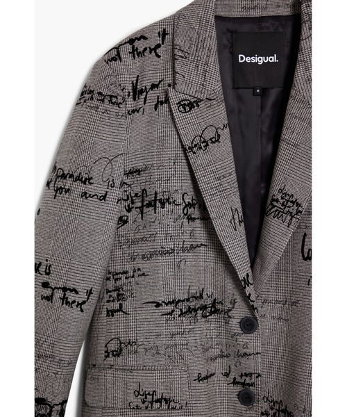 Desigual（デシグアル）の「レタリングチェック グレークラシックジャケット（テーラードジャケット・レディース・ブラック・XS/S/M/L/XL）」の4枚目の写真