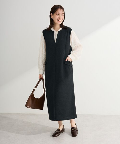 Green　Parks（グリーンパークス）の「ダンボールスキッパージャンパースカート（ジャンパースカート・レディース・杢グレー/ブラック/アイボリー・FREE）」の3枚目の写真