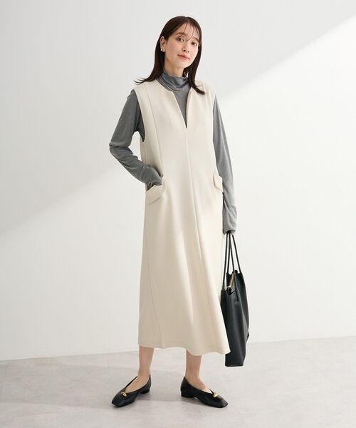 Green　Parks（グリーンパークス）の「ダンボールスキッパージャンパースカート（ジャンパースカート・レディース・杢グレー/ブラック/アイボリー・FREE）」の4枚目の写真