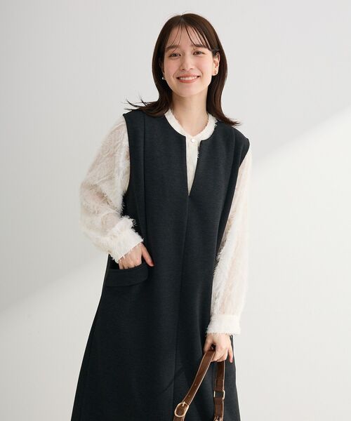 Green　Parks（グリーンパークス）の「ダンボールスキッパージャンパースカート（ジャンパースカート・レディース・杢グレー/ブラック/アイボリー・FREE）」の17枚目の写真