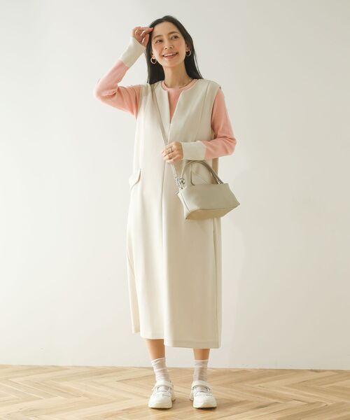 Green　Parks（グリーンパークス）の「ダンボールスキッパージャンパースカート（ジャンパースカート・レディース・杢グレー/ブラック/アイボリー・FREE）」の20枚目の写真