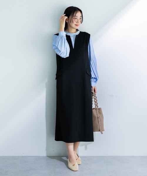 Green　Parks（グリーンパークス）の「ダンボールスキッパージャンパースカート（ジャンパースカート・レディース・杢グレー/ブラック/アイボリー・FREE）」の2枚目の写真