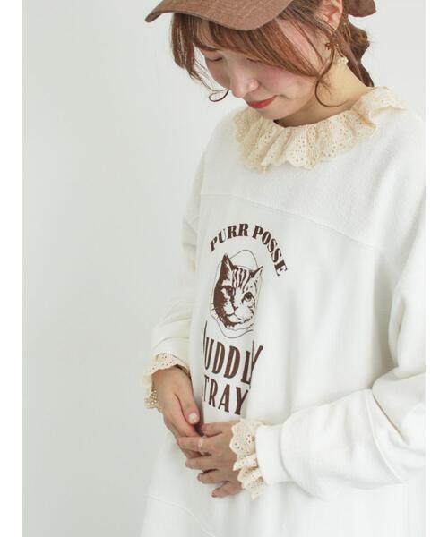 Samansa Mos2(サマンサ モスモス)の「切替ミニ裏毛プリントスウェット(Tシャツ/カットソー・レディース・オフホワイト/グレー/チャコールグレー・F)」の4枚目の写真