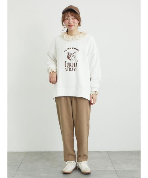 Samansa Mos2(サマンサ モスモス)の「切替ミニ裏毛プリントスウェット(Tシャツ/カットソー・レディース・オフホワイト/グレー/チャコールグレー・F)」の8枚目の写真