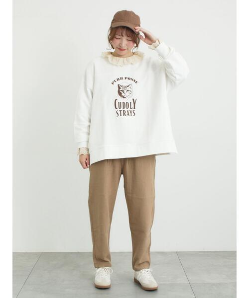 Samansa Mos2(サマンサ モスモス)の「切替ミニ裏毛プリントスウェット(Tシャツ/カットソー・レディース・オフホワイト/グレー/チャコールグレー・F)」の9枚目の写真