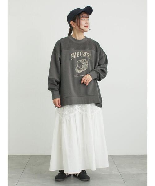 Samansa Mos2（サマンサ モスモス）の「切替ミニ裏毛プリントスウェット（Tシャツ/カットソー・レディース・オフホワイト/チャコールグレー/グレー・F）」の4枚目の写真