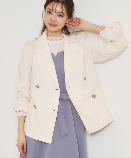 couture brooch（クチュールブローチ）の「【撥水・洗える】ハーフ トレンチコート（トレンチコート・レディース・ネイビー/ベージュ/アイボリー・40/42/38/36）」の15枚目の写真