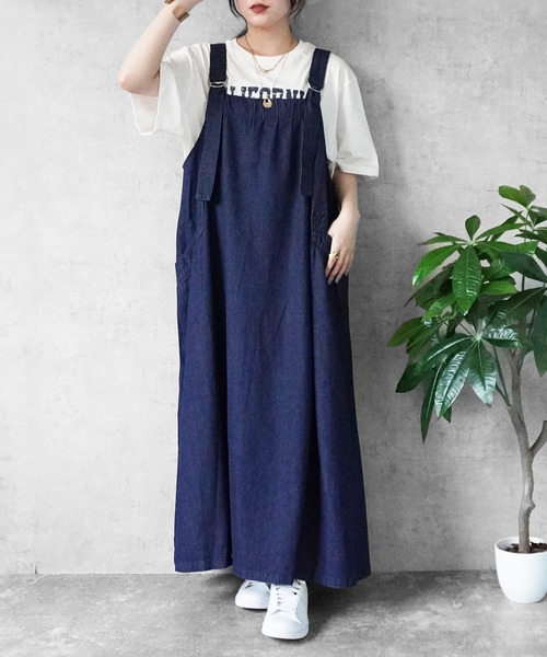 SELECT LEVERY（セレクトリベリー）の「デニムフレアジャンパースカート（デニムスカート・レディース・ブルー/ワンウォッシュ/ブラック・SMALL/MEDIUM/LARGE/X-LARGE）」の3枚目の写真