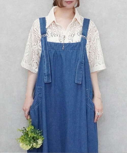 SELECT LEVERY（セレクトリベリー）の「デニムフレアジャンパースカート（デニムスカート・レディース・ブルー/ワンウォッシュ/ブラック・SMALL/MEDIUM/LARGE/X-LARGE）」の11枚目の写真