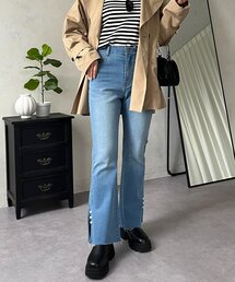prose verse | パール付きサイドスリットフレアデニムパンツ(デニムパンツ)