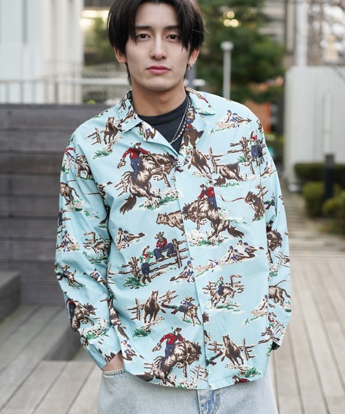 TOWNCRAFT(タウンクラフト)の「TOWNCRAFT / タウンクラフト PRINTED PAJAMA JACKET パジャマ プリント シャツジャケット(シャツ/ブラウス・メンズ・ブルー/その他1/グリーン・LARGE/MEDIUM)」の2枚目の写真