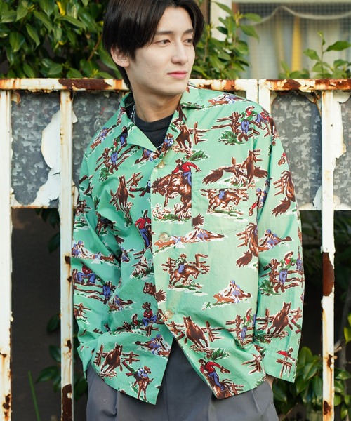 TOWNCRAFT(タウンクラフト)の「TOWNCRAFT / タウンクラフト PRINTED PAJAMA JACKET パジャマ プリント シャツジャケット(シャツ/ブラウス・メンズ・ブルー/その他1/グリーン・LARGE/MEDIUM)」の1枚目の写真