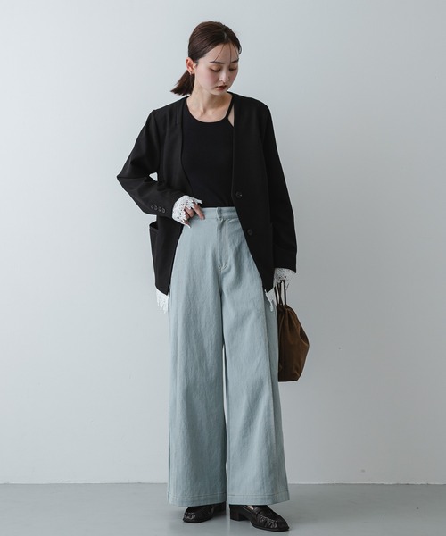 SENSE OF PLACE by URBAN RESEARCH(センスオブプレイスバイアーバンリサーチ)の「デニムライクスラックス(デニムパンツ・レディース・ブラック/ワンウォッシュ/ライトインディゴブルー・MEDIUM/SMALL)」の6枚目の写真