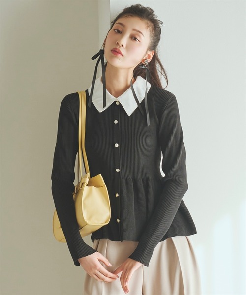 AND COUTURE(アンドクチュール)の「シャツ襟付きペプラムニットプルオーバー(ニット/セーター・レディース・ブラック/ネイビー/ベージュ・FREE)」の14枚目の写真