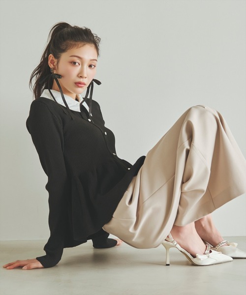 AND COUTURE(アンドクチュール)の「シャツ襟付きペプラムニットプルオーバー(ニット/セーター・レディース・ブラック/ネイビー/ベージュ・FREE)」の19枚目の写真